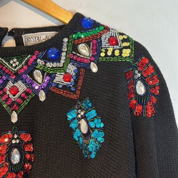 Vintage 80’s Crystal Kobe black jeweled/sequins sweater size large - Picture 8 of 12